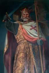 Czechy, Czechy Południowe, zamek Rozmberk, krzyżowiec, fresk B. Strobla, detal