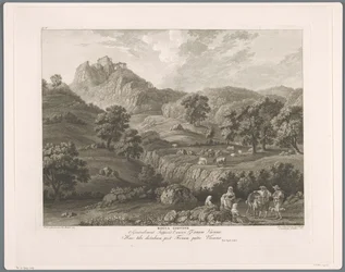 Widok na Roccagiovine Rocca Giovine (tytuł na obiekcie) Suite de VI vues des Environs de Rome (...) (tytuł serii)