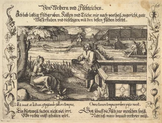 O stawach i stawach rybnych, ilustracja z Petrarki, Glück und Unglück Spiegel, figura..., 1652.