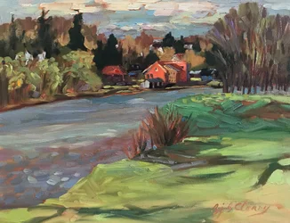 Wioska nad rzeką Kennebunkport, ok. 1980-90 (olej na płótnie)