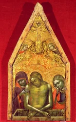Pieta tempera na panelu z nałożoną tkaniną