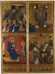 Koronacja Marii. Trójca Święta. Maria z Dzieciątkiem i donatorami. Ukrzyżowanie. Dwunastu Apostołów, 1374