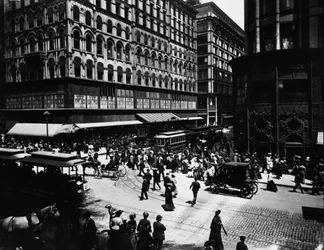 State and Madison Streets, Chicago, Illinois, USA, ok. 1905 (zdjęcie czarno-białe)