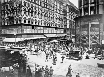 State and Madison Streets, Chicago, Illinois, USA, ok. 1905 (zdjęcie czarno-białe)