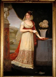 Pełnowymiarowy portret Josephine de Beauharnais (1763-1814) Patrzy na popiersie przedstawiające jej syna, Eugene Rose de Beauharnais dit le Prince Eugene (1781-1824), Malmaison - Obraz Antoine Jean Gros (1771-1835)