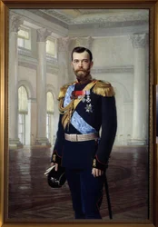 Portret cara Rosji Mikołaja II w 1900 (1868-1918) obraz Ernesta Karlovicha Lipharta (1847-1932) Państwowy Skansen Carskie Sioło, Sankt Petersburg.