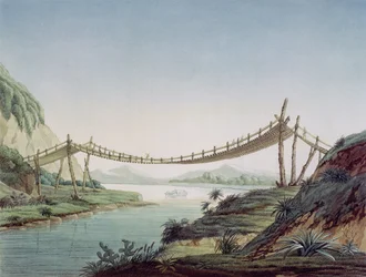Most linowy w pobliżu Penipe, przecinający rzekę Chambo, Meksyk, 1810