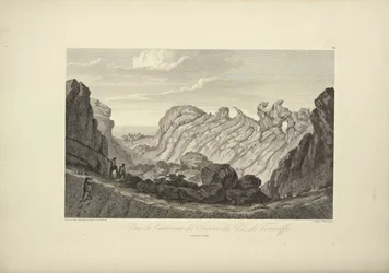 Widok wnętrza krateru szczytu Teneryfy, rysunek Gmelina, ilustracja z dzieła „Widoki Kordylierów i zabytki rdzennych ludów Ameryki” autorstwa Alexandra von Humboldta i Aimé Bonplanda, 1813