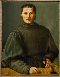 Portret sędziego notującego punkty w grze (obraz na drewnie lipowym)