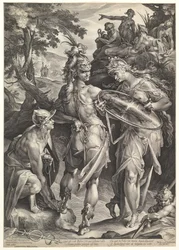 Minerwa i Merkury Perseusz uzbrajający, 1604