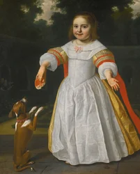 Portret dziewczynki z bułką i psem