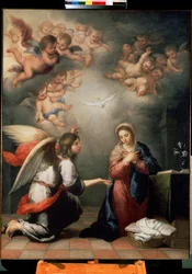 Zwiastowanie. Obraz Bartolomé Estebana Murilla (1617-1682), około 1660. Sztuka hiszpańska, styl barokowy. Muzeum Ermitażu, Sankt Petersburg.