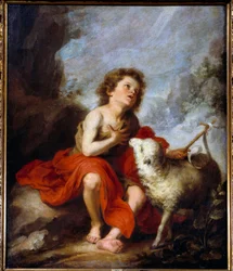 Przedstawienie świętego Jana Chrzciciela jako dziecka, obraz Bartolomé Murilla (1618-1682), XVII wiek, Słońce. 1,21 x 0,99 m, Madryt, Muzeum Prado