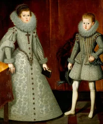 ""Portret Anny Austriaczki i jej brata Filipa (wtedy Filipa IV Hiszpanii)"" (Infant Filip, późniejszy król Hiszpanii Filip IV (1605-1665) i jego siostra Anna Austriaczka (1601-1666) ) Obraz autorstwa Bartolome Gonzalez y Serrano (1564-1627)