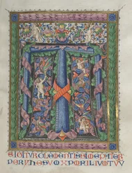 Mszał: Fl. 186: Zdobiona inicjał T[e igitur] pełna strona, 1469.