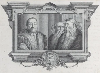 Trzech brodatych mężczyzn, jeden w futrze, 1756. Twórcy: Bartolomeo Crivellari, Gabriel Söderling.