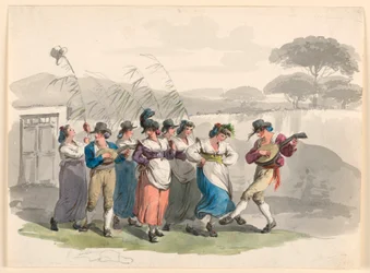 Rysunek "Saltarello Romano", Tańczący chłopi w okolicach Rzymu, 1807-08