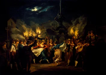 Taniec nocny na Piazza Barberini po żniwach, Bartolomeo Pinelli (1781-1835), Włochy