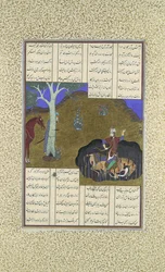 Rustam mści własną nieuchronną śmierć, Folio 472r od Szahnamy..., ca. 1525-30.