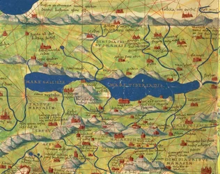 Ziemia Święta, Izrael i Palestyna: Morze Galilejskie i miasto Tyberiady, z Atlasu Świata w trzydziestu trzech mapach, autorstwa Battisty Agnese