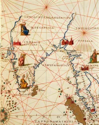 Ocean Indyjski oraz część Azji i Afryki: Półwysep Indyjski, z Atlasu Świata w trzydziestu trzech mapach autorstwa Battisty Agnese