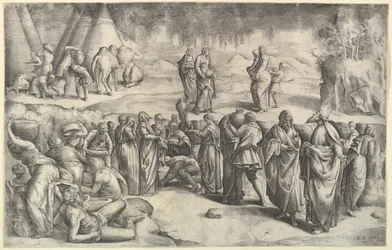 Izraelici zbierają Mannę, ca. 1547.