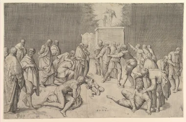 Filistyni umieszczają Arkę Przymierza w Świątyni Dagona, ok. godz. 1540.