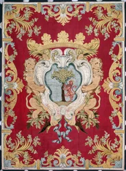 Blazon szlachecki z lwem i drzewem. Gobelin z manufaktury w Brukseli. XVI wiek Genes, Musei di Strada Nuova
