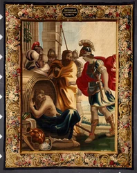 Diogene i Aleksander: spotkanie greckiego filozofa Diogene de Sinope (413-327 p.n.e.) w jego beczce z królem Aleksandrem Wielkim (356-323 p.n.e.) w Koryncie. Kiedy zdobywca zapytał go, czego chce, Diogene odpowiedział: "Zdejmij trochę z mojego słońca". Kra