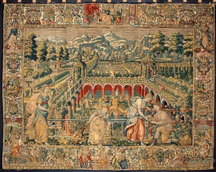 Scena zbioru owoców. Gobelin przedstawiający manufaktury w Brukseli. XVI wiek Genes, Musei di Strada Nuova