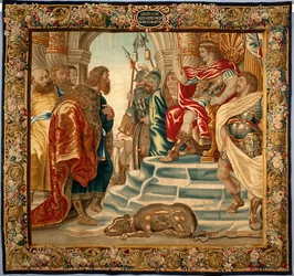Król Aleksander Wielki przyjął delegację z Aten. Gobelin wykonany w manufakturze w Brukseli. XVI wiek Genes, Musei di Strada Nuova