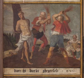 Maarke. Kaplica (Sint-Vincentiuskapel). wnętrze. Obraz. Męczennik świętego Wincentego. 19 wiek. Szczegół.