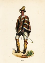 Mapuche mężczyzna z Chile palący cygaro