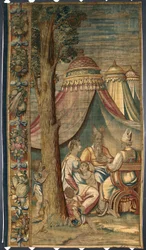Moise with Jethro and Sephora Tapestry by Dionys Martensz after the cartons of Luca Cambiaso (1527-1584) made in the manufactures of Brussels 1561-1564 Dim. 391x141,2 cm Genes, Musei di Strada Nuova