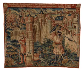 Gobelin, Herkules u bram miasta Prycus lub Herkules napadający na miasto, prawdopodobnie z Tournai (wełna i jedwab)
