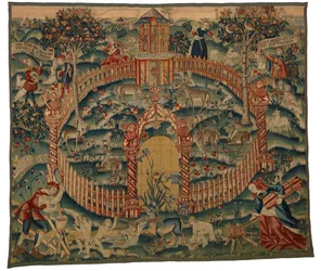 Gobelin, Park au Cerfs, wykonany w Tournai, Belgia, ok. 1500 r. (wełna)