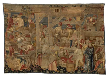 Gobelin przedstawiający tłocznię wina, z Tournai, ok. 1460-70 (wełna)