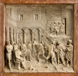 Krypta, Arka Świętych Marcelina i Piotra Egzorcysty, Benedetto Briosco 1506-08, Santi Mercellino i Piotr przed sędzią