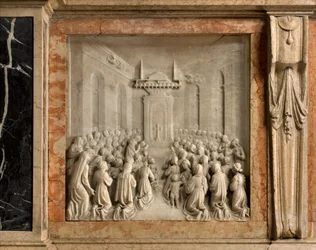 Krypta, Arka Świętych Marcelina i Piotra Egzorcysty, Benedykt Briosco 1506-08, Cud Gołębi