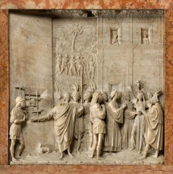 Krypta, Arka Świętych Marcelina i Piotra Egzorcysty, Benedykt Briosco 1506-08, Święty Piotr uwalnia Paulinę od Demona