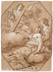 The Ecstasy of Saint Mary Magdalene, c.1715-19 (pióro i atrament z brązowym rozmyciem, podkreślone bielą, z ośmiokątnymi liniami brązowego atramentu na papierze wykładanym)
