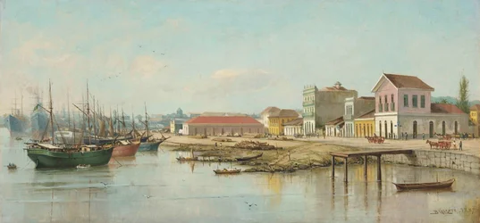 Benedito Calixto - Porto do Bispo, Santos, SP, widziane od strony morza, 1887 r.