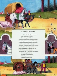 Koń i osioł, ilustracja z „Bajek” Jeana de la Fontaine’a