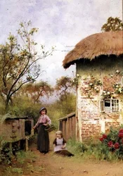 Karmienie królików (akwarela)