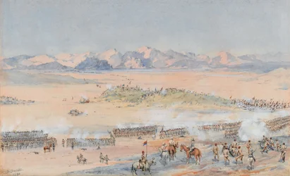 Natarcie 9. i 10. batalionów sudańskich armii egipskiej w bitwie pod Toski, 3 sierpnia 1889 (akwarela)