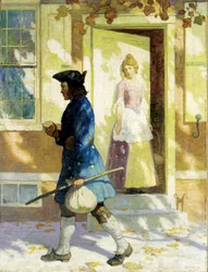 "Przybycie Benjamina Franklina (1706-1790) jako młodego człowieka do Filadelfii w poszukiwaniu pracy" Obraz autorstwa Newella Conversa (NC) Wyetha (1882-1945) Kolekcja prywatna