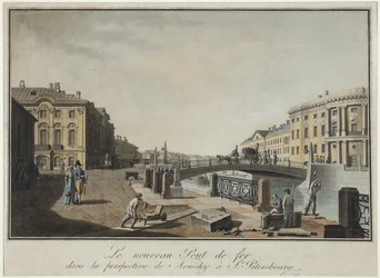 Widok na Zielony Most w Petersburgu - Benjamin Paterssen (1748-1815). Akwaforta, akwarela, po 1808 r. Państwowe Muzeum Historii Sankt Petersburga