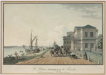 Widok Pałacu Taurydzkiego - Benjamin Paterssen (1748-1815). Akwaforta, akwarela, przed 1806. Państwowe Muzeum Historii Sankt Petersburga