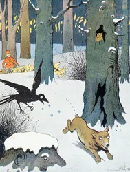Ilustracja z „Le Roman de Renard”, c.1900 (kolor lito)