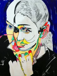 Surportret : Gabrielle Roy, 2021 (olej i akryl na płycie drewnianej)
